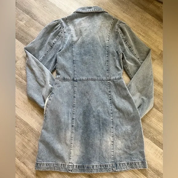 Free People Mia Long Puff Sleeved Light Wash Denim Mini Dress - Size Small - Picture 7 of 10